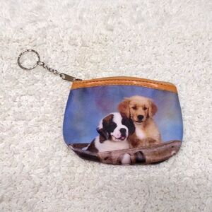 Keychain Zipper Pocket- Two Puppies Print Both Sides